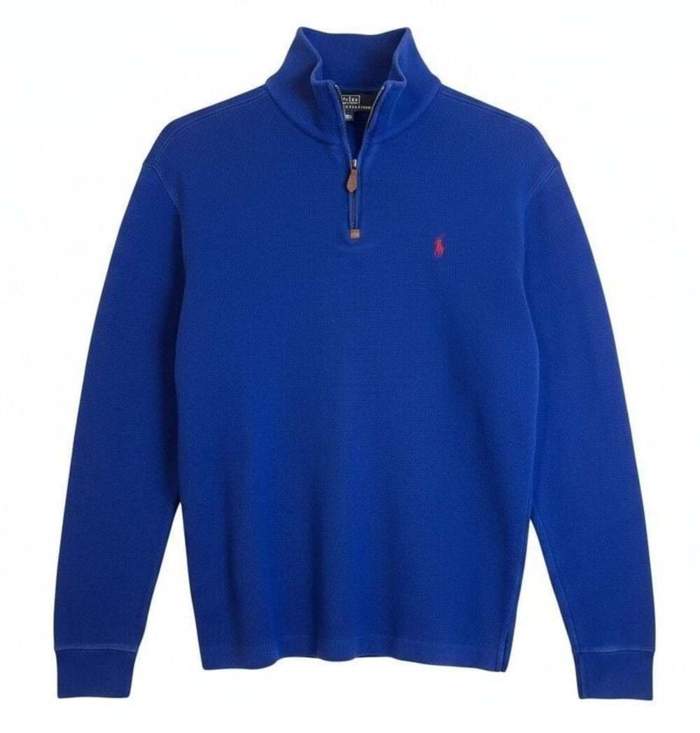 Ralph Lauren Polo Men's Blue Quarter Zip ‎ Cotton Pullover Sweater Medium